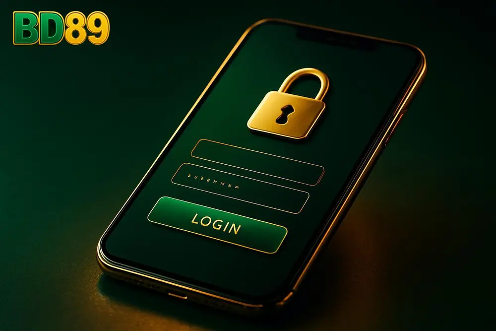 BD89 login โ a smartphone screen showing a secure login form with a lock icon BD89 login โ a smartphone screen showing a secure login form with a lock icon